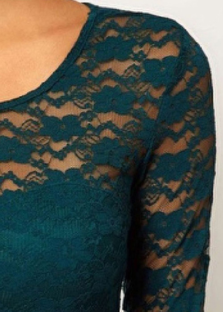 Green Collarless Half Sleeve Lace Dress